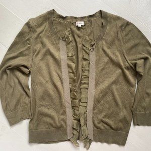 Womens Green Cardigan Sweater Cremieux Sz L Ruffles